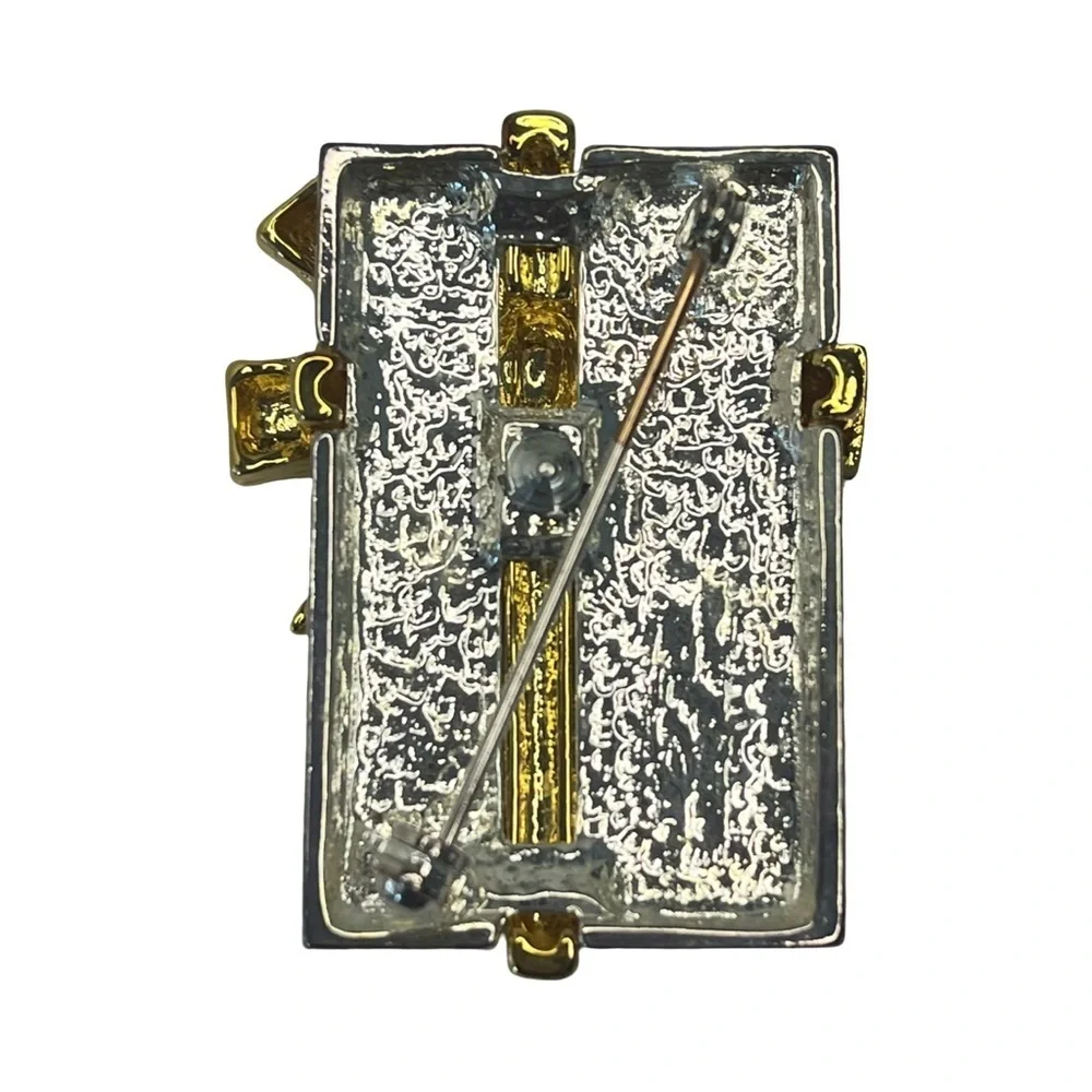 Gold Silver Christmas Holiday Present Brooch
